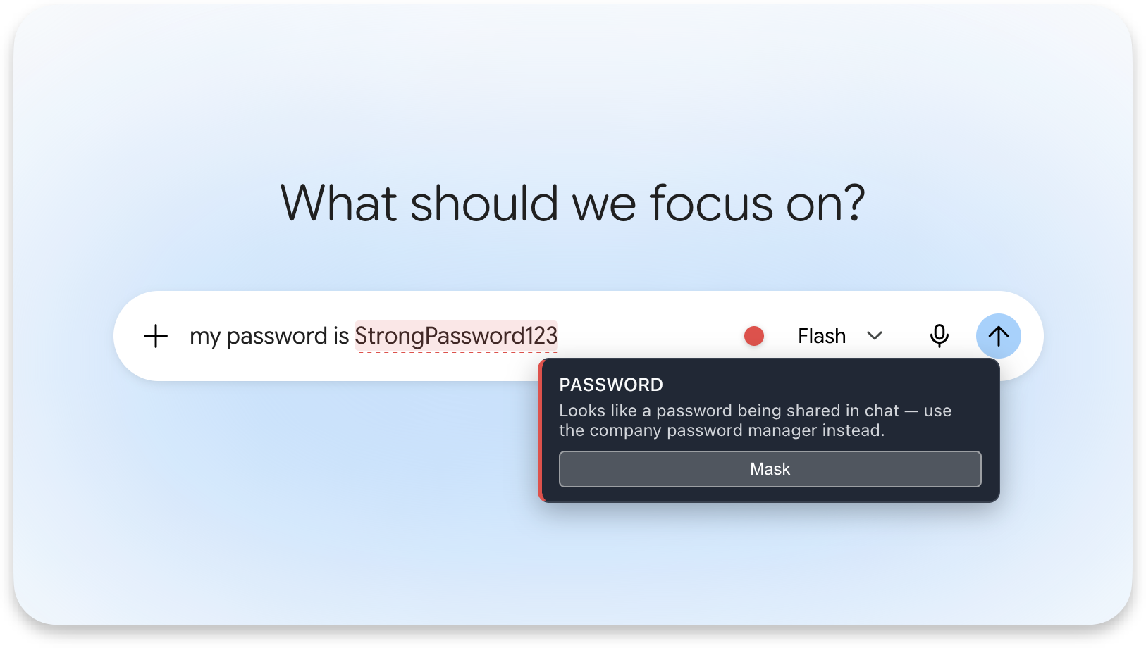 AI prompt flagging a password before it is sent